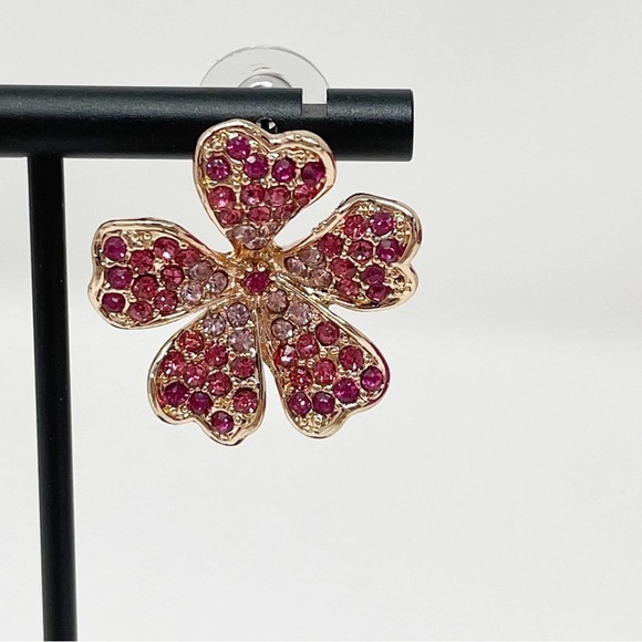 JTV Off Park Collection Pink Ombre Crystal Rose Tone Flower Earrings - Picture 3 of 7